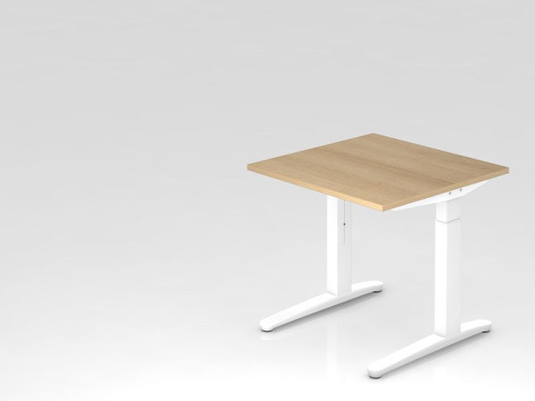Hammerbacher Schreibtisch C-Fuß 80x80cm Eiche/Weiß, Alu-Kufe weiß, VXB08/E/WW