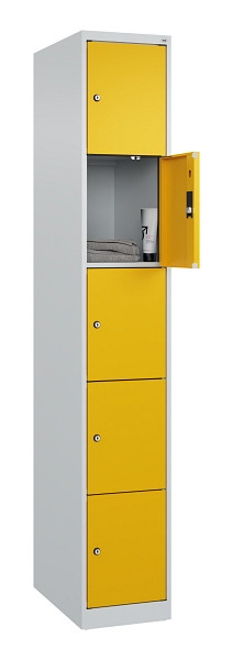 C+P Schließfachschrank Evolo PLUS, 5 Fächer, 1850x300x500mm, 7035/1004, 049000-105 S10000