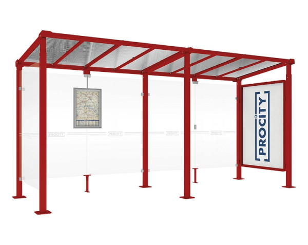Procity Wartehalle Milano - 1 Schaukasten 2000 + 1 Seitenverkleidung, Farbe RAL 3004, Maße: Breite 5000 x Höhe 2545 x Tiefe 1824 mm, 529247.3004