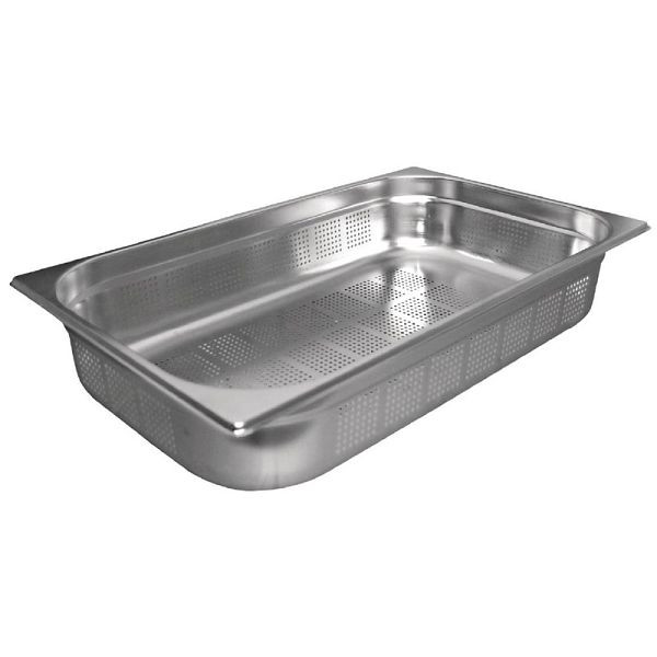 Vogue GN-Behälter Edelstahl 10cm GN1/1 gelocht, Gastronormgrößen für maximale Kapazität, K841