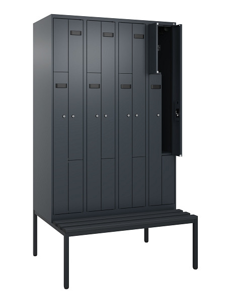 C+P Z-Spind Evolo PLUS, 8 Fächer, 2120x1200x815mm, 7016/7016, Zylinderschloss, Material Sitzfläche Kunststoff, Sitzbank, 0490537-408 S10097