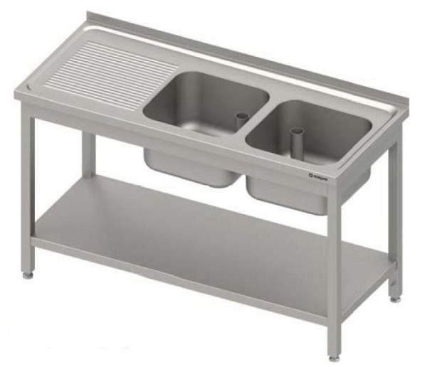 Stalgast Spültisch mit Grundboden 1000x700x850 mm, mit zwei Becken mit Aufkantung, verschweißt, VST10723A