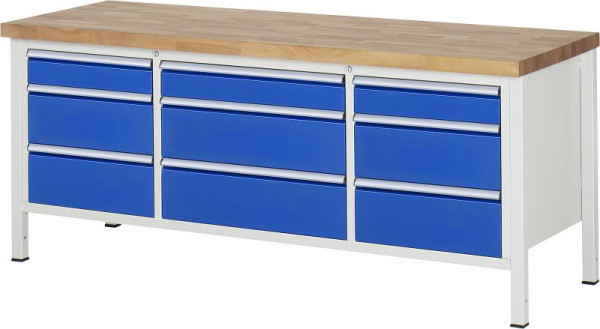 RAU Werkbank Serie 8000 - Modell 8753, B2000 x T700 x H840 mm, Systemunterbau B1990 x T650 x H800 mm, 03-8753A2-207B4S.11