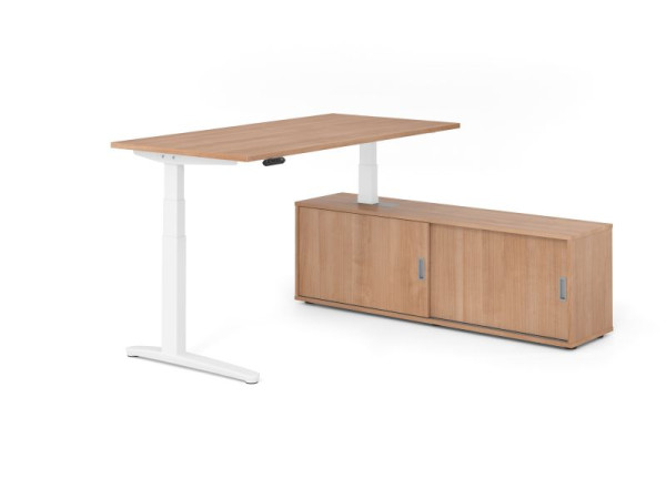Hammerbacher Schreibtisch XBHM16, 160x80cm, Platte: Nussbaum, 25mm dick, C-Fuß Gestell Weiß, Höhe: 65 - 129 cm, Nussbaum / Nuss, VXBHM16SB/N/W/N/N
