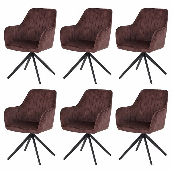 Mendler 6er-Set Esszimmerstuhl HWC-L79, Küchenstuhl Armlehne drehbar Auto-Return Samt 440g/m², Wildleder-Optik terrakotta-braun, 3x121141