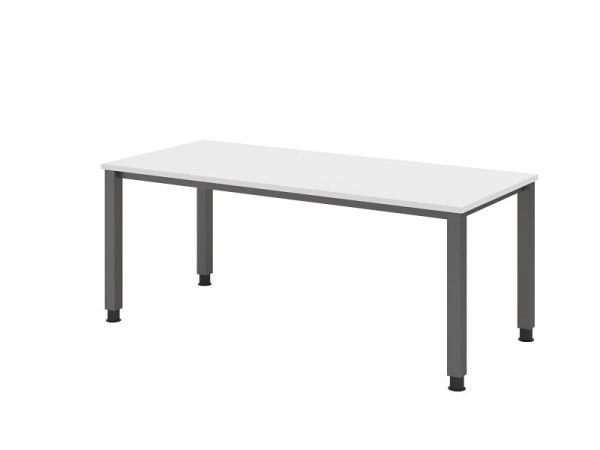 Hammerbacher Schreibtisch QS19, 180 x 80 cm, Platte: Weiß, 25 mm dick, 4-Fuß-Gestell in Graphit (ähnlich RAL 7012), Arbeitshöhe 68-83,5 cm, VQS19/W/G