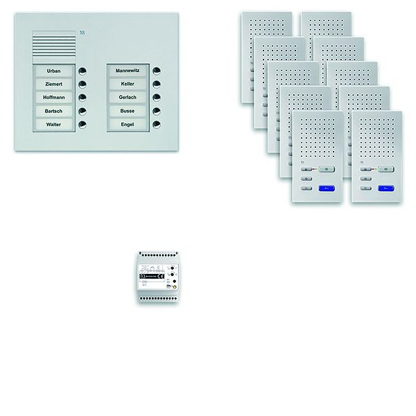 TCS Türkontrollsystem audio:pack UP für 10 Wohneinheiten, Außenstation PUK 10 Klingeltasten 2-spaltig, 10x Freisprecher ISW3030, Steuerung, PPUF10/2-EN/02