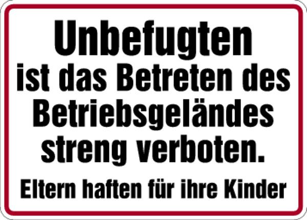 Schilder Klar Grundstücksbeschilderung Betreten des Betriebsgeländes verboten, 350x250x0.45 mm Aluminium geprägt, 401/01