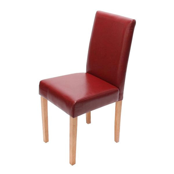Mendler Esszimmerstuhl Littau, Küchenstuhl Stuhl, Leder, rot, helle Beine, 74373
