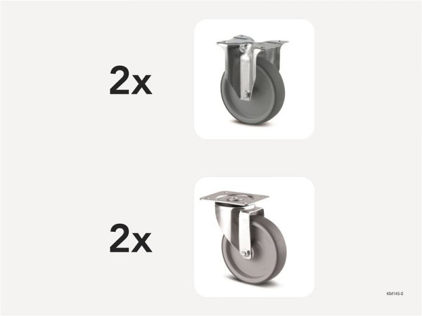 Kongamek Rollenset, 2 Bockrollen 2 Lenkrollen, grau 200mm, Ersatzrollen aus thermoplastischem Gummi, 145-0
