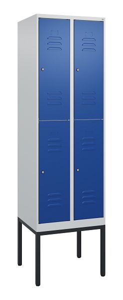 C+P Doppelstöckiger Spind Classic PLUS, Gestell, 2 Abteile, 2120x600x500mm, 7035/5010, Zylinderschlösser, 0803307-20 S10018
