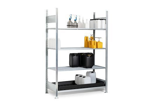 DENIOS Gefahrstoffregal GKG 1340-V pro, verzinkt Gitterroste, 1360 x 437 x 2000, Grundfeld, 273904