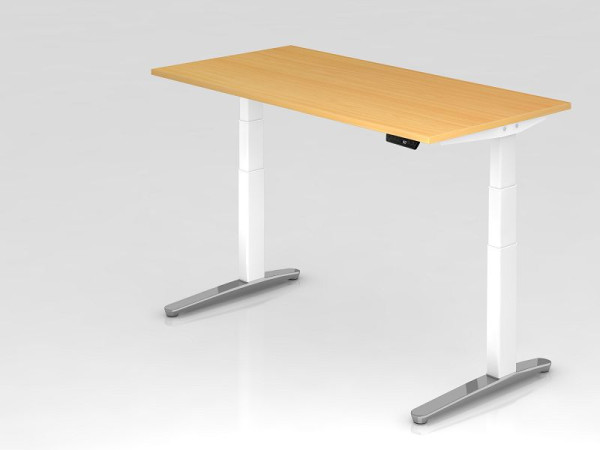 Hammerbacher Sitz-Steh-Schreibtisch elektrisch 160x80cm Buche/Weiß, poliert, Rechteckform, VXBHM16/6/WC