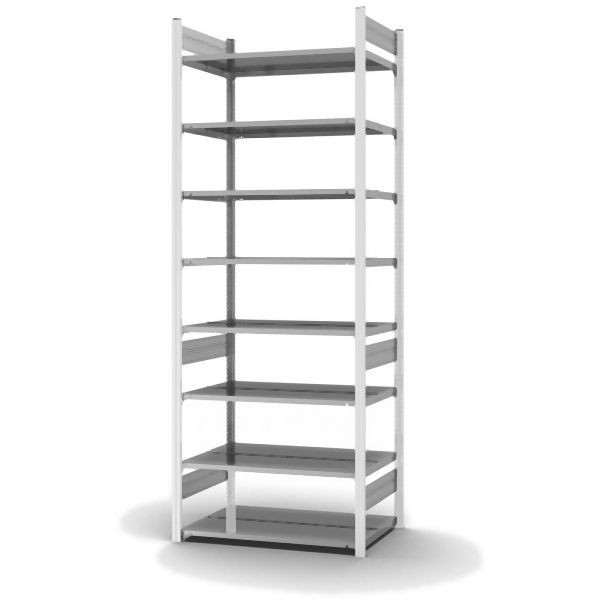 hofe Grundregal, zerlegt, 8 Böden 2700 x 600 x 1000 mm, verzinkt Stützprofile - Verkehrsweiß/RAL 9016, HWG27610DA