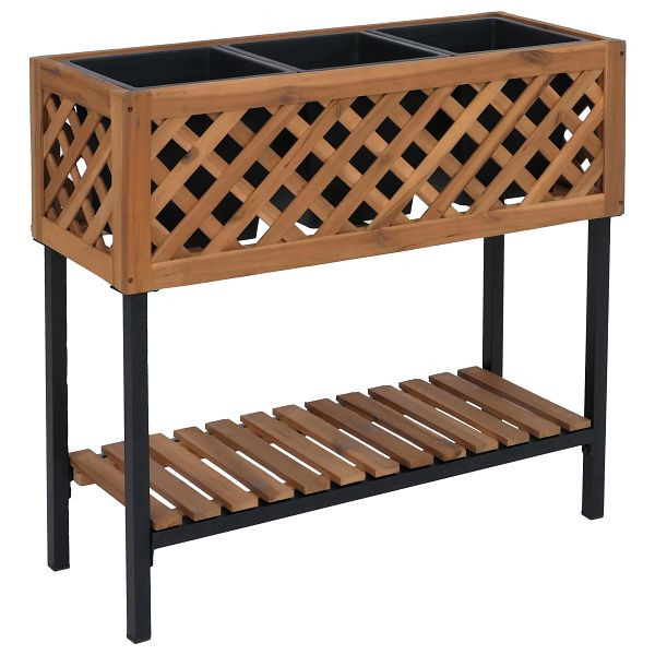 Mendler Pflanzkasten HWC-P86, Blumen-/Pflanzkübel Blumenkasten, In-/Outdoor Akazie Holz FSC®-zertifiziert 78x82x32cm, braun, 120468