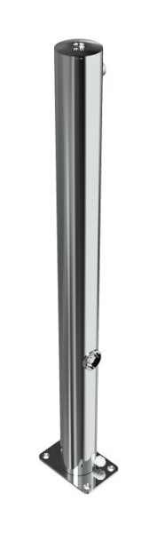 Schake Edelstahlpfosten Ø 76 mm ohne Ziernut, umlegbar, selbsteinrastende Verriegelung für Dübel Befestigung, mit Dreikantverschluss nach DIN 3223, 4072FU