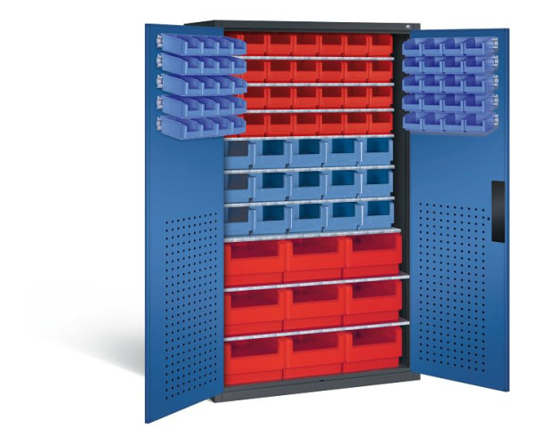 C+P Magazinschrank Serie 13, H1950xB1100xT535mm, Farbe: Schwarzgrau / Enzianblau, Muldengriff, 130276-65 S10081