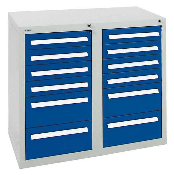 stumpf Schubladenschrank Serie T-100/35-2, RAL 7035/5010, 12 Schubladen (8x100, 4x200mm), 8152674