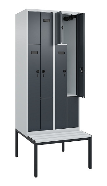 C+P Z-Spind Evolo PLUS, Bank, 4 Fächer, 2120x800x815mm, 7035/7016, Drehriegel, Sitzfläche Kunststoff, Sitzbank, 0490537-224 S10066