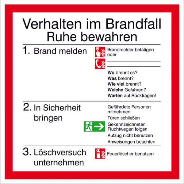 Stein HGS Brandschutzschild, Verhalten im Brandfall, Alu, beschichtet, langnachleuchtend, 15.a5970