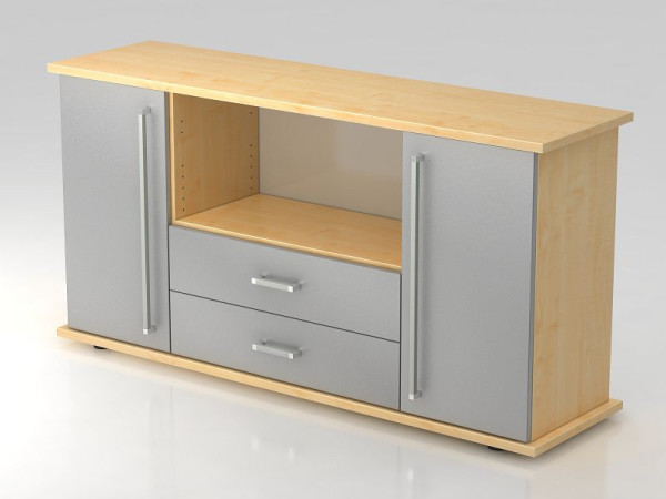 Hammerbacher Sideboard 2 Türen, 2, Schübe, Chromgriff Ahorn/Silber, 166,1x44,8x84 cm (BxTxH), VSBTS/3/S/CE
