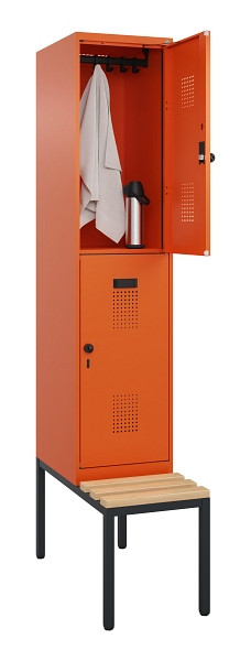 C+P Doppelstock-Spind Evolo PLUS, Bank, 2 Fächer, 2120x400x815mm, 2004/2004, Drehriegel, Sitzfläche Buche-Hartholz, Sitzbank, 0493507-12 S10023