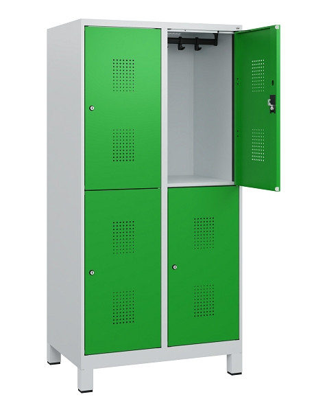 C+P Doppelstöckiger Spind Evolo PLUS, Füße, 4 Fächer, 1630x800x500mm, 7035/6037, Zylinderschloss, 0493105-22 S10038