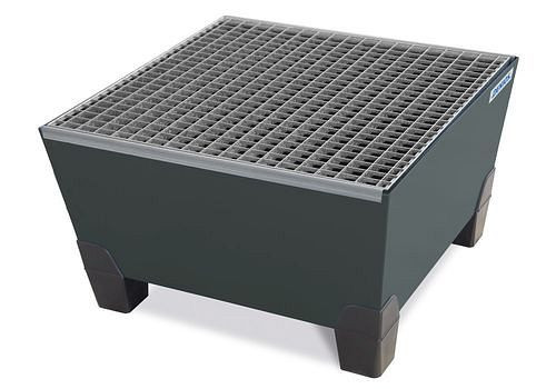 DENIOS Auffangwanne pro-line für 1 Fass, Stahl lackiert, Füße, mit Giro, B 880 mm, 259343