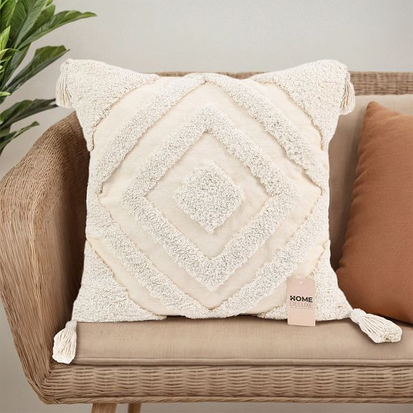 HOME DELUXE Getufteter Kissenbezug JARA Geometrisch, Creme, 60953