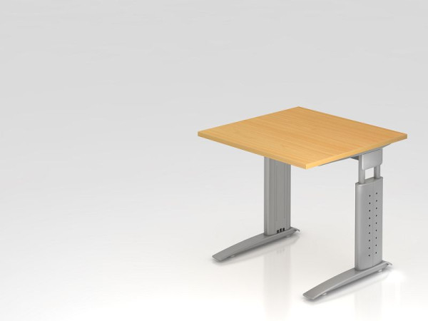 Hammerbacher Schreibtisch C-Fuß 80x80cm Buche/Silber, Arbeitshöhe 68-86 cm einstellbar, VUS08/6/S