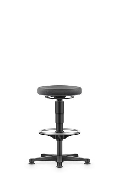 bimos Allround Hocker mit Gleiter und Fußring, Supertec schwarz, Sitzhöhe 560-830 mm, Farbring grau, 9461-SP01-3278