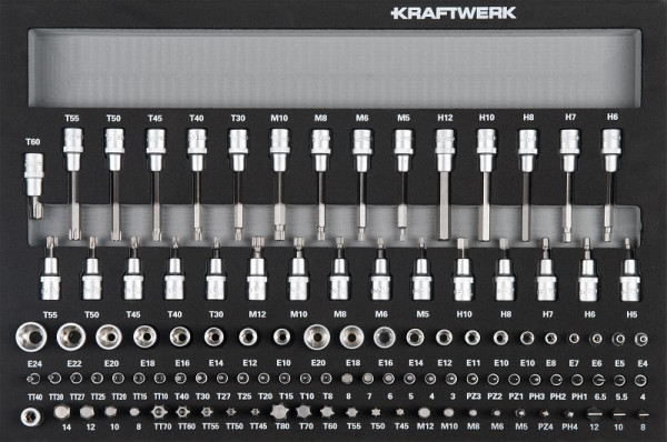 Kraftwerk BASIC LINE EVA Steckschlüssel-Einlage 1/4" + 3/8" + 1/2", 60x40 cm, 107-teilig, 105.102.015