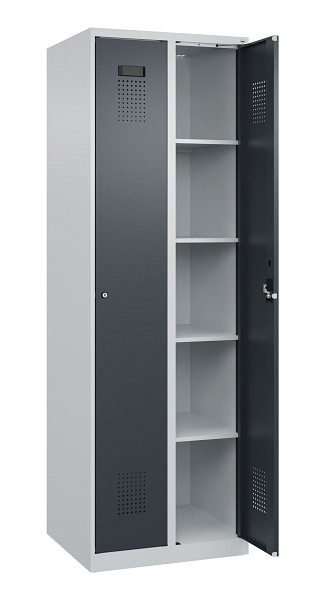 C+P Wäsche-Spind Evolo PLUS, 2 Abteile, 1850x600x500mm, 7035/7016, Verschluss Zylinderschloss, Ablageböden 8, 049000-20B S10039