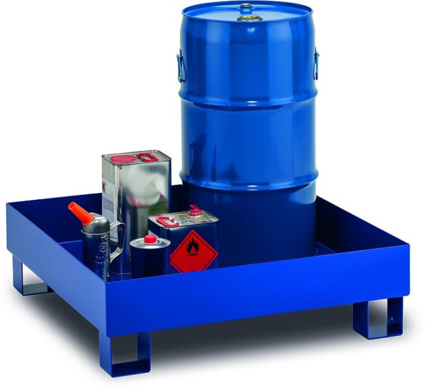 Cemo Auffangwanne Typ SW65/4, lackiert RAL 5002, ohne Gitterrost, Stahl, 60 Liter, 4 Fässer, 11475