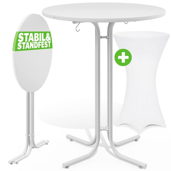casaria Stehtisch Weiß 110x80cm + Stehtischhusse Weiß Ø80cm, 997385