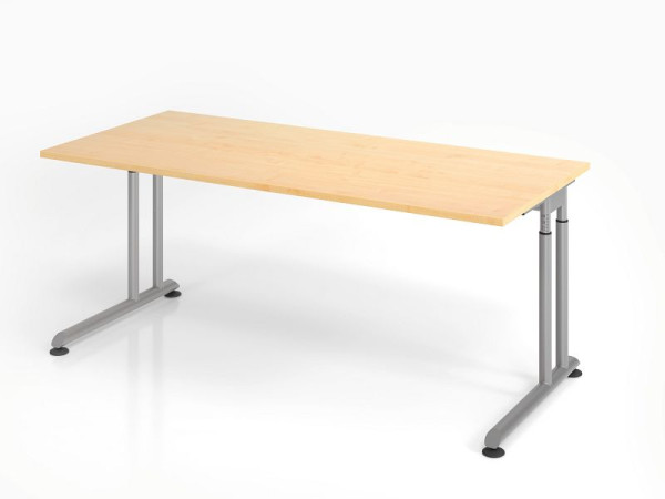 Hammerbacher Schreibtisch ZS19, 180 x 80 cm, Platte: Ahorn, 25 mm dick, ABS-Dickkante, Rechteckform, Silber, VZS19/3/S