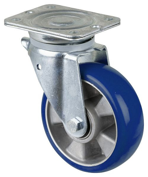 BS Rollen Schwerlastrolle Lenkrolle, Polyurethanrad 83 Shore, Aluminiumfelge, Kugellager, Platte, Durchmesser: 160 mm, N100.B92.160