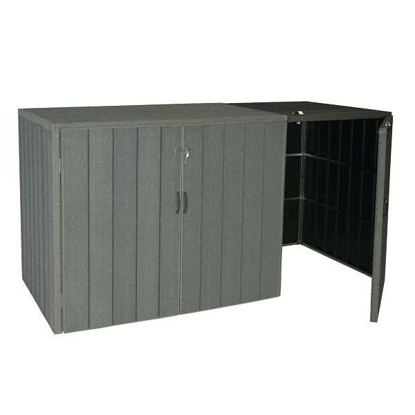 Mendler 1er WPC-Mülltonnenverkleidung Erweiterung HWC-J28, Premium Mülltonnenbox, Metall Holzoptik, grau, 76018+76019