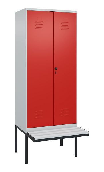 C+P Umkleidespind Classic PLUS, Doppel-Spind, 2 Abteile, 2120x800x815mm, 7035/3020, Drehriegel, Untergestell & Sitzfläche, 0800427-22P S10032