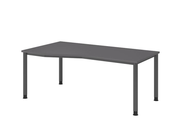 Hammerbacher Schreibtisch 4 Fuß rund 180x100/80cm Graphit/Graphit, Freiform, links oder rechts montierbar, VHS18/G/G