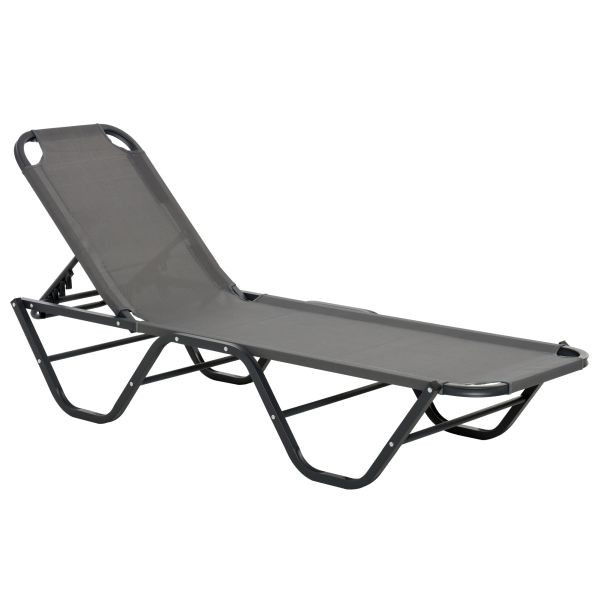 Outsunny Sonnenliege Strandliege 5-Stufige Alu Gartenliege Relaxliege Texteline Grau+Schwarz 163 x 58,5 x 91 cm, 84B-386GY