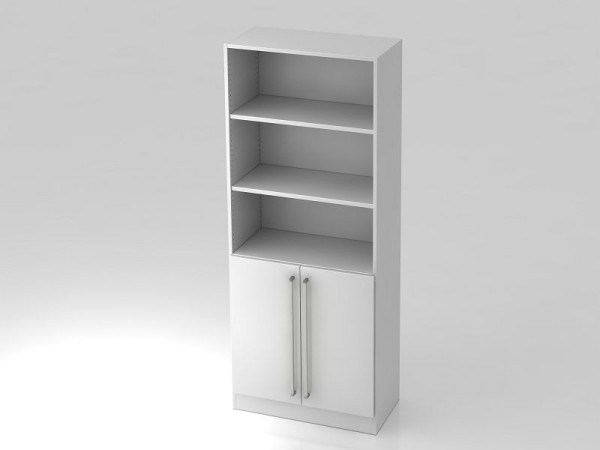 Hammerbacher Schrank 5OH, 2 Türen unten Sockelblende, Chromgriff Weiß/Weiß, 80x42x200,4 cm (BxTxH), V7700/W/W/CE