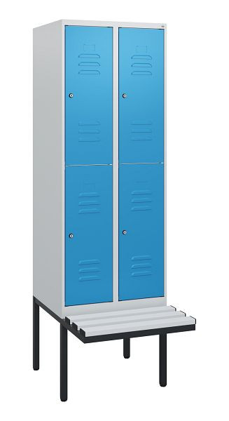 C+P Doppelstöckiger Spind Classic PLUS, 2 Abteile, 1950x600x815mm, 7035/5012, Zylinderschlösser, schwebende Sitzfläche, 0803405-20 S10079