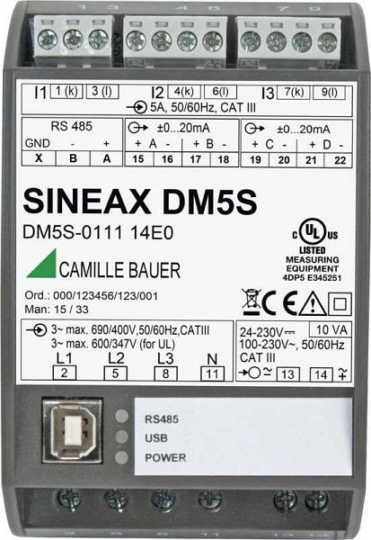 Camille Bauer Frei programmierbares Universal-Messgerät für Starkstromnetze, SINEAX DM5S, 193209