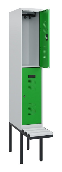 C+P Doppelstock-Spind Evolo PLUS, Bank, 2 Fächer, 1950x300x815mm, 7035/6037, Zylinderschloss, Sitzfläche Kunststoff, 0493405-10 S10146