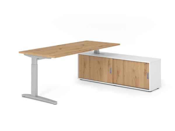 Hammerbacher Schreibtisch XB19, 180x80cm, Platte: Asteiche, 25mm dick, C-Fuß Gestell Silber, höheneinstellbar, Ahorn, SB/R/S/W/R, VXBE19SB/R/S/W/R