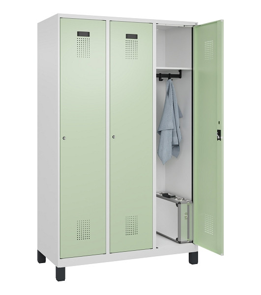 C+P Spind Evolo PLUS, mit Füßen, 3 Abteile, 1950x1200x500mm, 9016/6019, Verschluss Zylinderschloss, Ablageböden 3, 049010-32 S10046