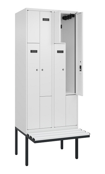 C+P Z-Spind Evolo PLUS, Bank, 4 Fächer, 2120x800x815mm, 9016/9016, Zylinderschloss, Material Sitzfläche Kunststoff, 0490437-224 S10101