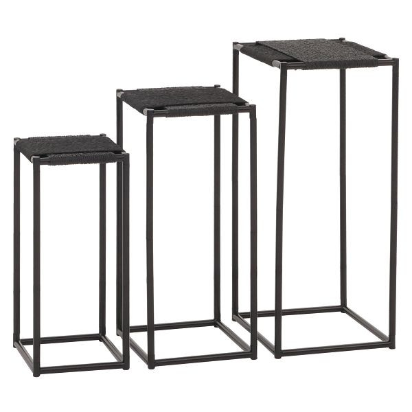 Mendler 3er-Set Blumentisch HWC-N70, Beistelltisch Tisch Blumenständer Ablage, stapelbar, Metall Papierseil, anthrazit, 108268