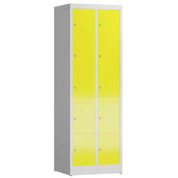Lüllmann ClassiX Schließfachschrank, 2 Abteile à 5 Fächer, 1800 x 590 x 500 mm, lichtgrau/zinkgelb, X-520526